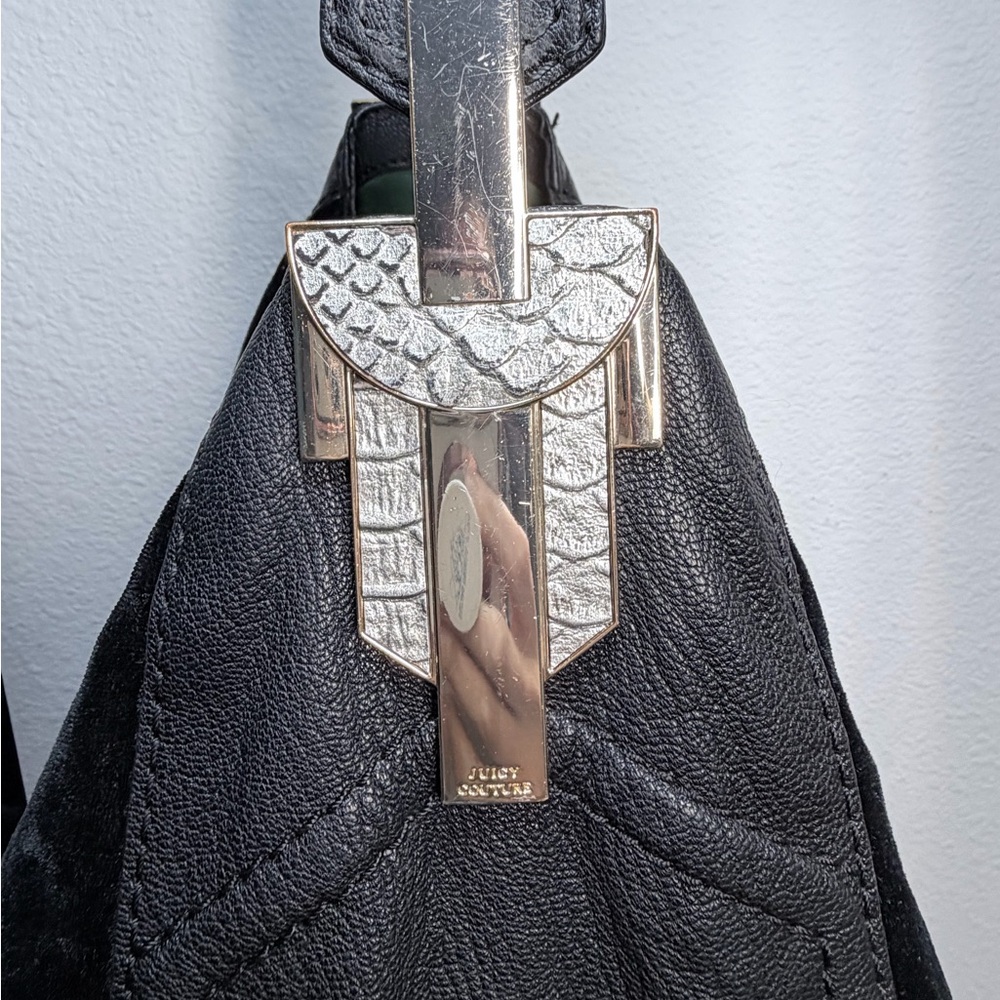 Y2K Juicy Couture Black Velvet & Leather Shoulder Bag - Picture 2 of 14